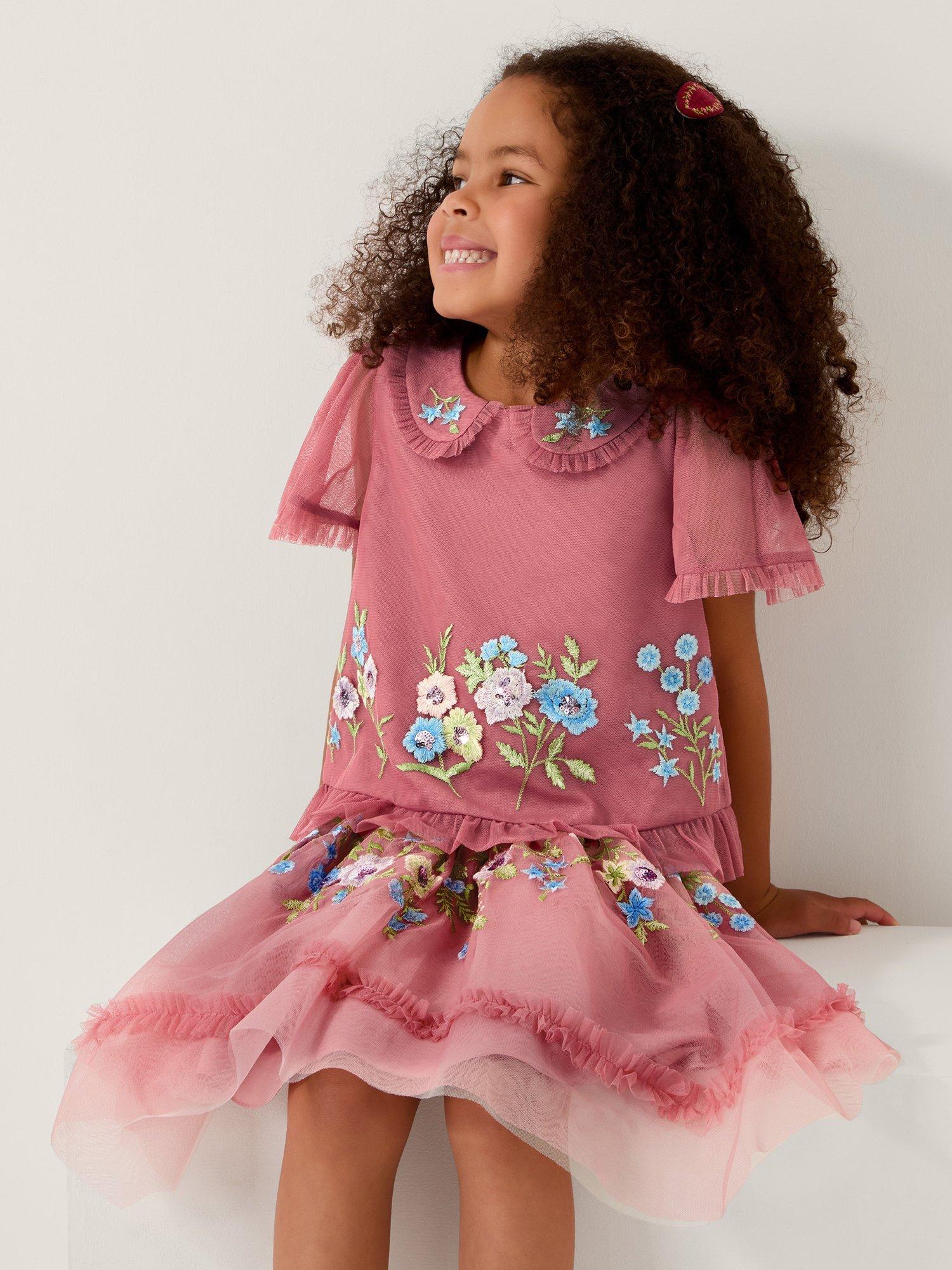 Monsoon Kids' Kristi Embellished Tulle Top, Dusky Pink