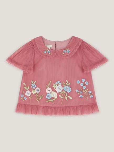 Monsoon Kids' Kristi Embellished Tulle Top, Dusky Pink - view 2, Dusky Pink