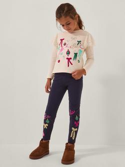 Monsoon Kids' Cotton Blend Christmas Leggings, Navy, Navy