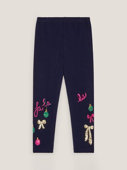 Monsoon Kids' Cotton Blend Christmas Leggings, Navy - view 2, Navy