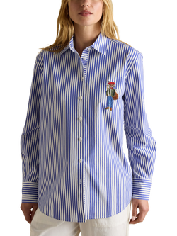 Joules Amilla Embellished Stripe Shirt, Blue/Multi, Blue/Multi