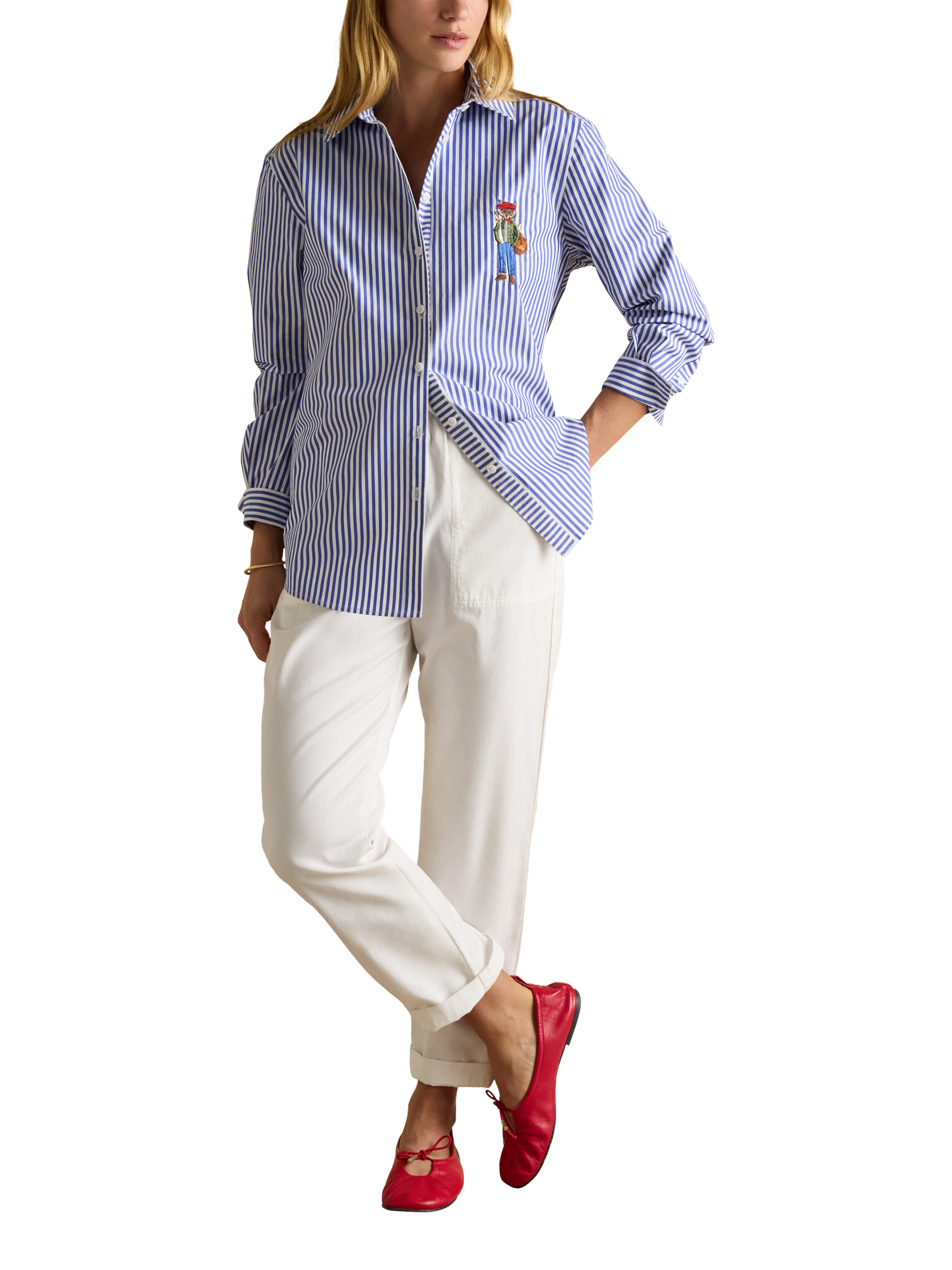 Product image 5 of 7, which shows Joules Amilla Embellished Stripe Shirt, Blue/Multi, 6