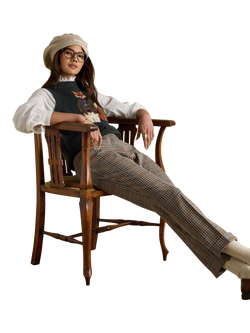 Joules Ada Tweed Mid Rise Tailored Trousers - view 2, Brown/Multi