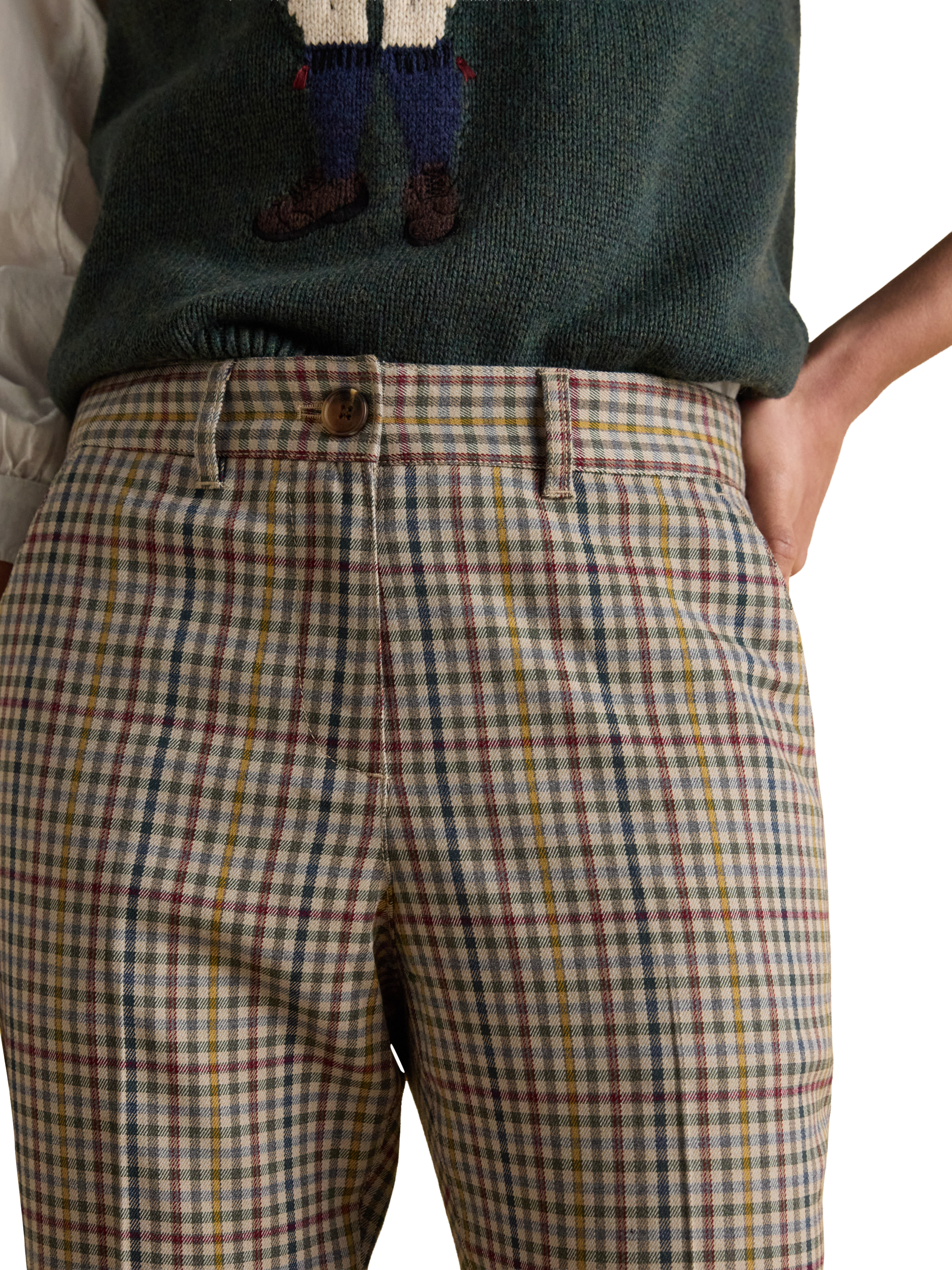 Product image 6 of 8, which shows Joules Ada Tweed Mid Rise Tailored Trousers , Brown/Multi, 20
