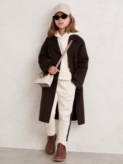 Reiss Kids' Rene Wool Blend Belted Coat, Chocolate Brown - view 2, Chocolate Brown