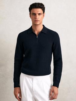Reiss Hamilton Half Zip Wool Polo Shirt, Navy