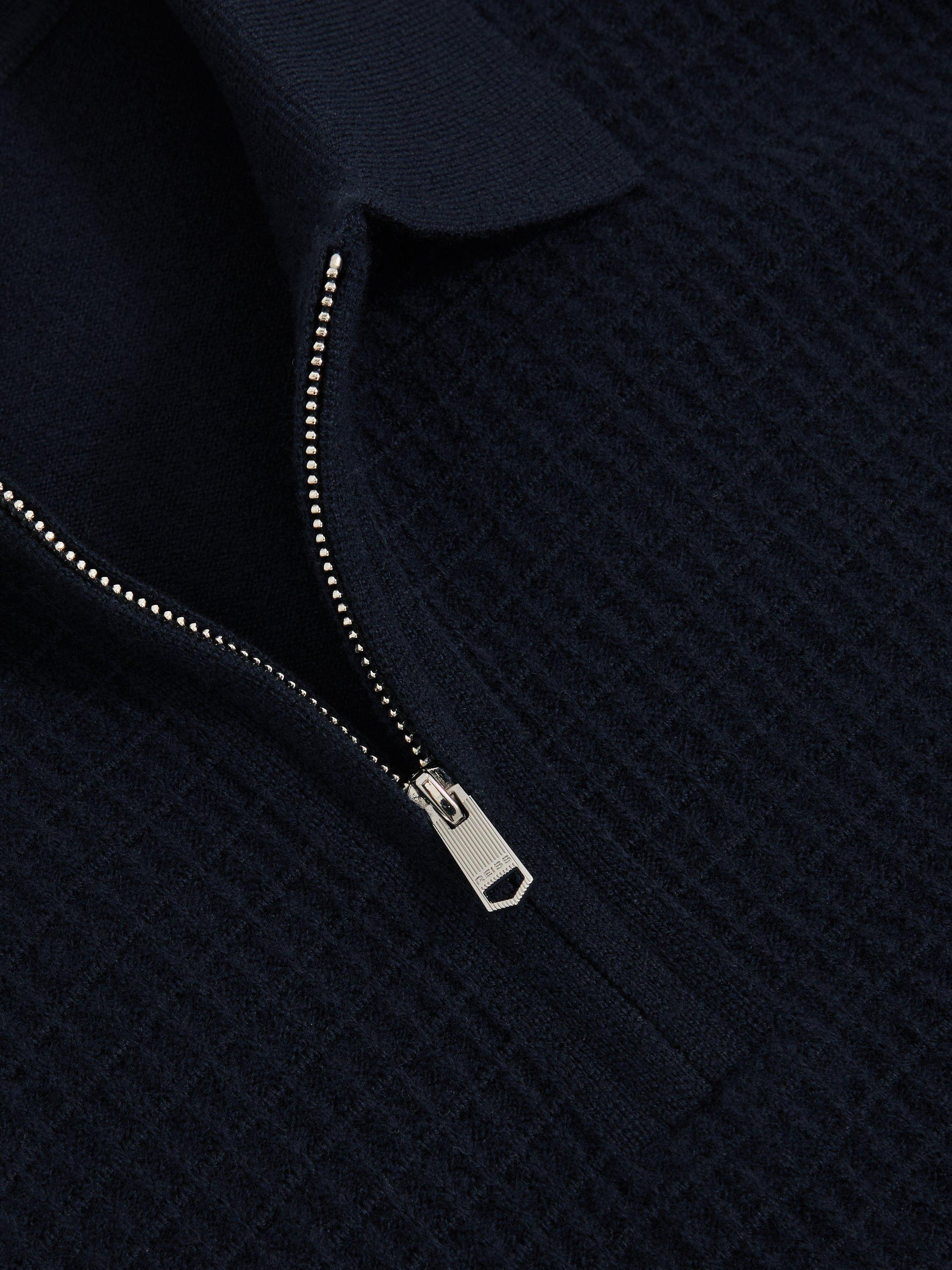Product image 2 of 5, which shows Reiss Hamilton Half Zip Wool Polo Shirt, Navy, L