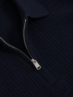 Reiss Hamilton Half Zip Wool Polo Shirt - view 2, Navy