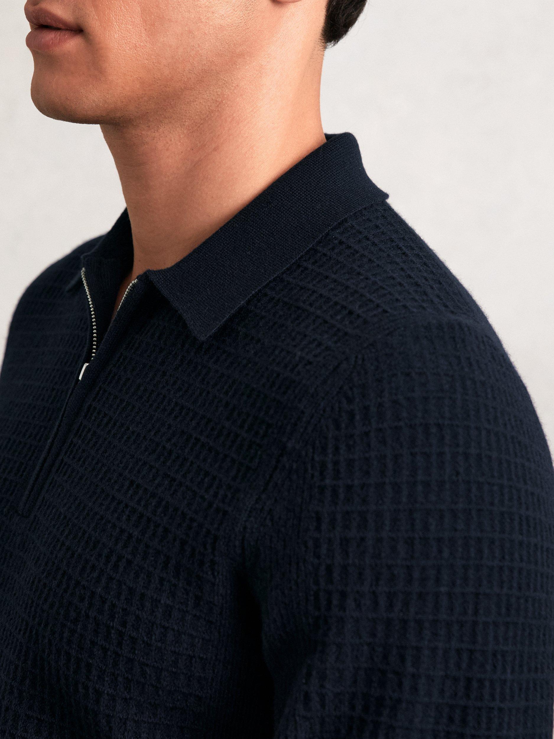Product image 4 of 5, which shows Reiss Hamilton Half Zip Wool Polo Shirt, Navy, L
