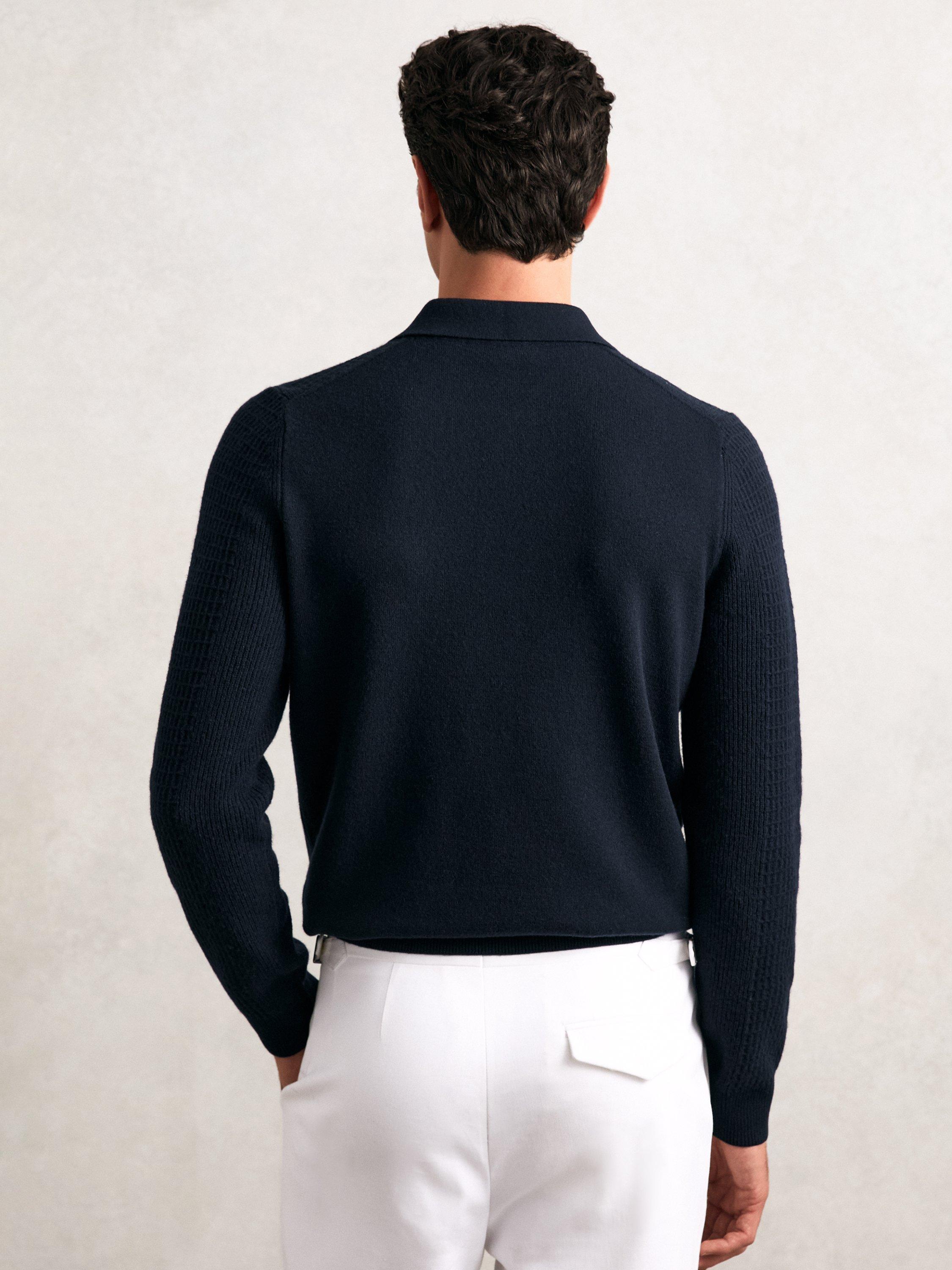 Product image 5 of 5, which shows Reiss Hamilton Half Zip Wool Polo Shirt, Navy, L