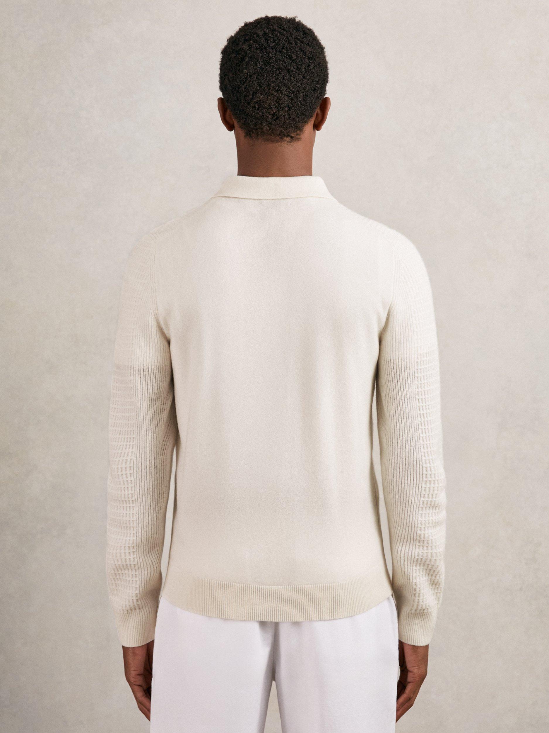 Product image 2 of 5, which shows Reiss Hamilton Half Zip Wool Polo Shirt, Off White, XS
