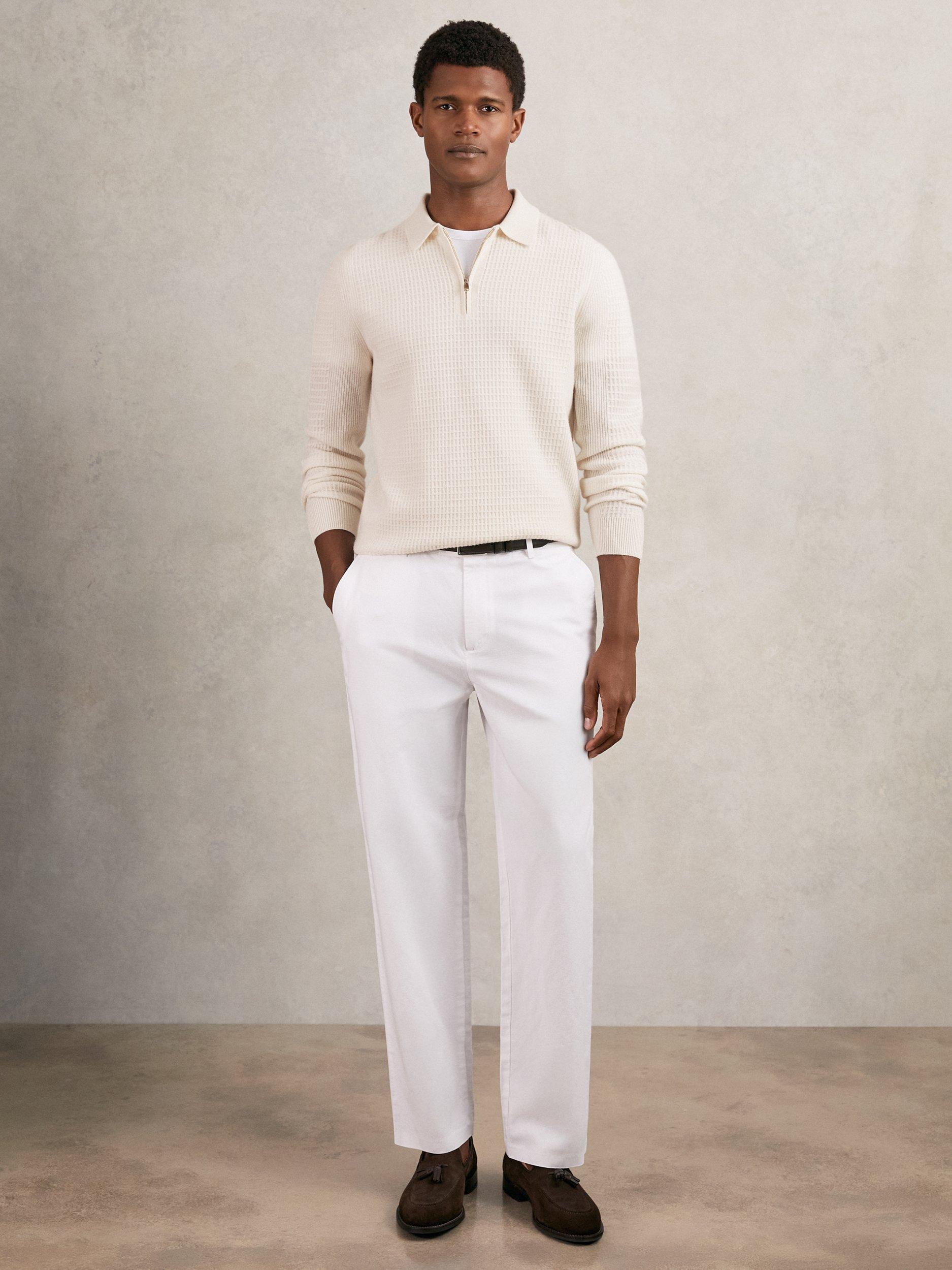 Product image 4 of 5, which shows Reiss Hamilton Half Zip Wool Polo Shirt, Off White, XS