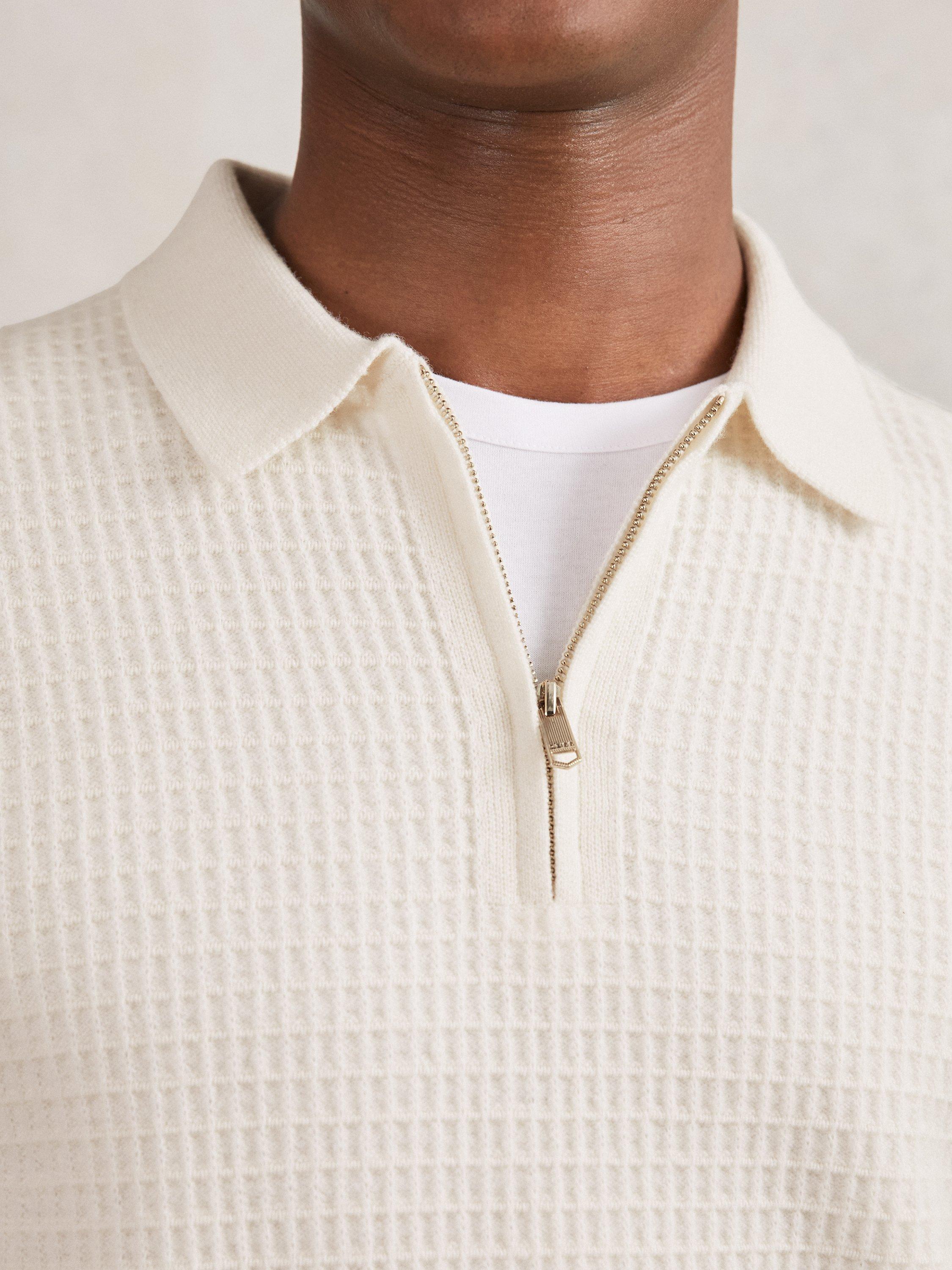 Product image 5 of 5, which shows Reiss Hamilton Half Zip Wool Polo Shirt, Off White, XS