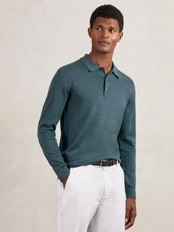 Reiss Trafford Knitted Wool Long Sleeve Polo Top, Orion Blue