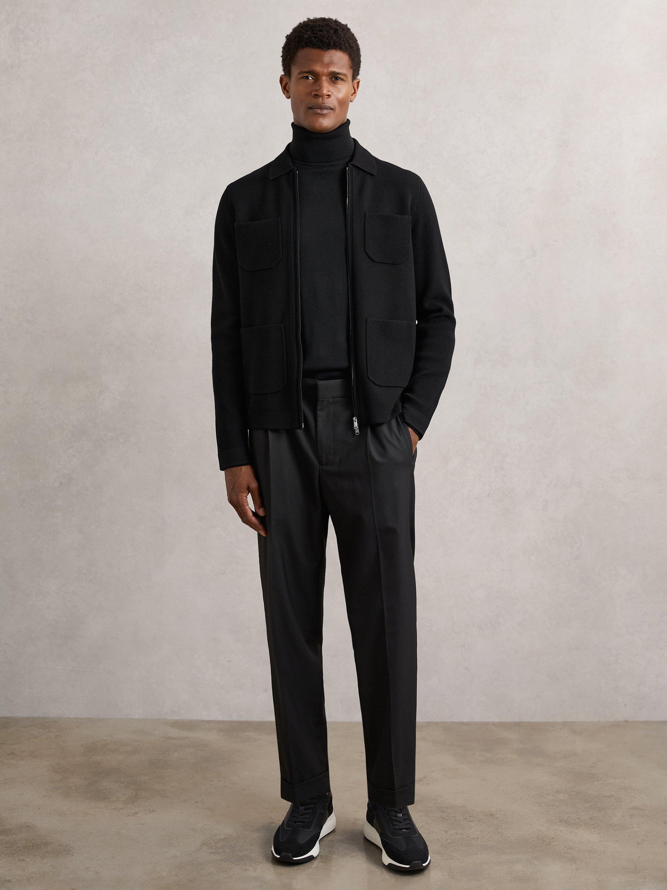 Product image 5 of 5, which shows Reiss Roberto Zip Front Cardigan, Black, XS