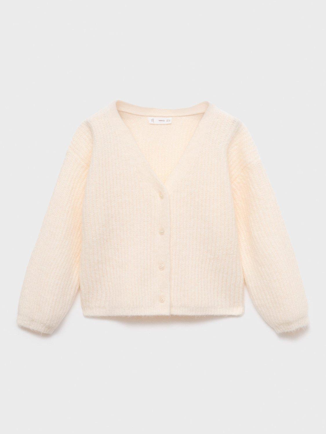 Product image 2 of 6, which shows Mango Kids' Freya Plain Cardigan, Natural White, 12-18 months