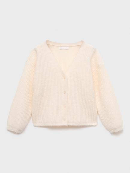 Mango Kids' Freya Plain Cardigan, Natural White - view 2, Natural White