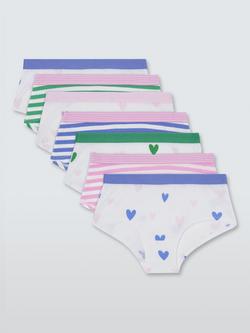 John Lewis Kids' Hearts & Stripes Shortie Knickers, Pack of 7, Multi, Multi