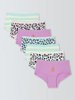 John Lewis Kids' Leopard Shorty Knickers, Pack of 7, Multi, Multi