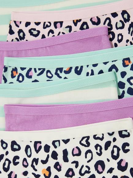 John Lewis Kids' Leopard Shorty Knickers, Pack of 7, Multi - view 2, Multi