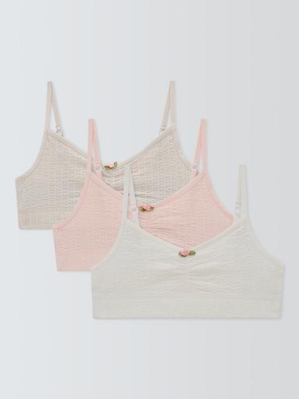 John Lewis Kids' Rose Crop Tops, Pack of 3, Multi, Multi