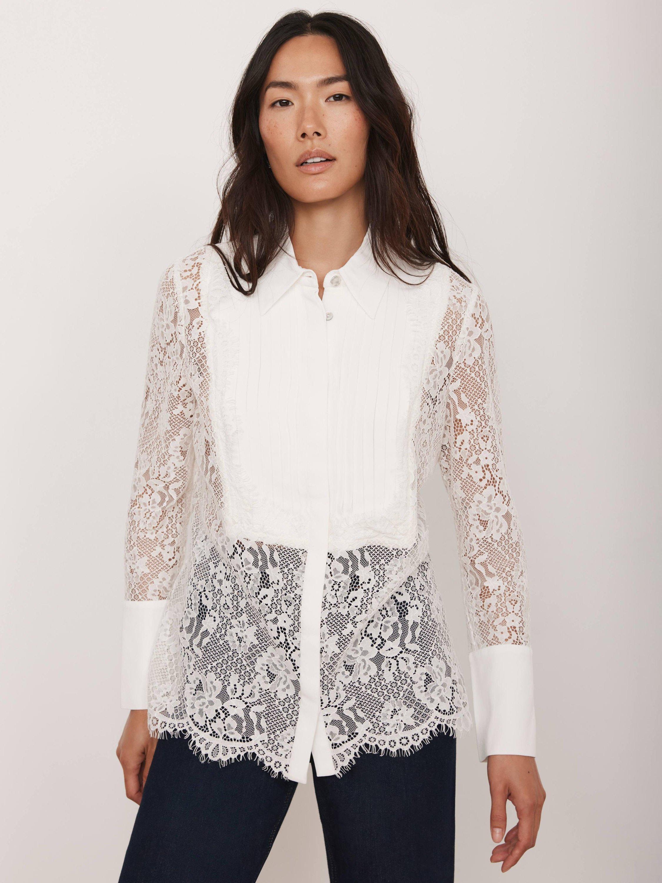 Product image 2 of 7, which shows Mint Velvet Lace Pintuck Shirt, White Ivory, 10