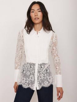 Mint Velvet Lace Pintuck Shirt, White Ivory - view 2, White Ivory