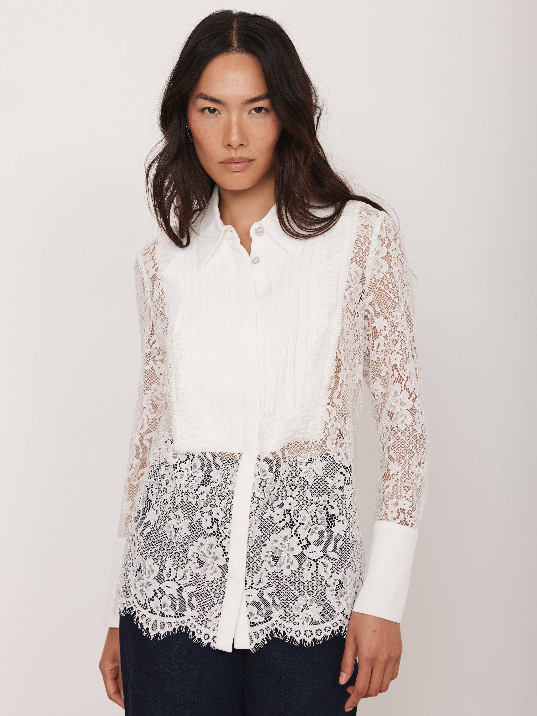 Product image 5 of 7, which shows Mint Velvet Lace Pintuck Shirt, White Ivory, 10