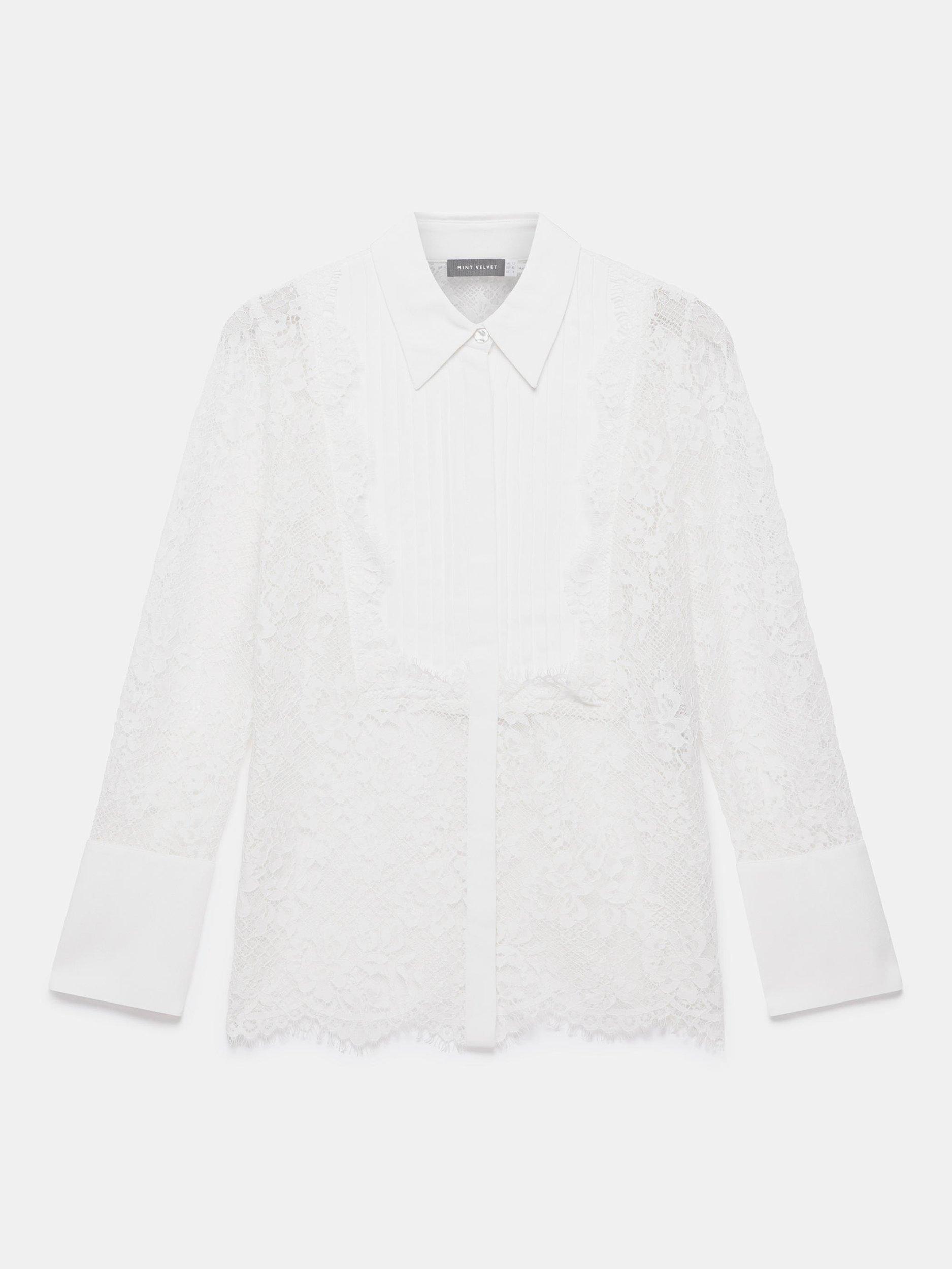 Product image 6 of 7, which shows Mint Velvet Lace Pintuck Shirt, White Ivory, 10