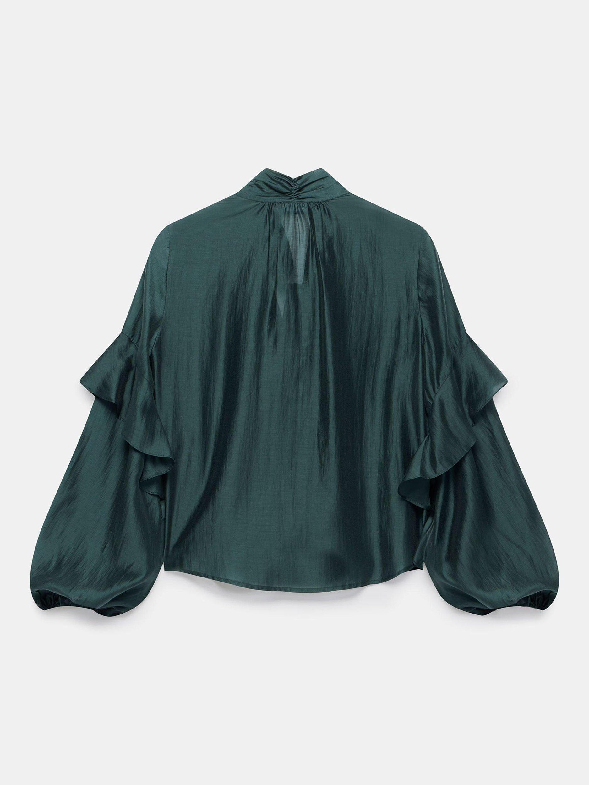 Product image 8 of 8, which shows Mint Velvet Pussy Bow Ruffle Blouse, Green, 10