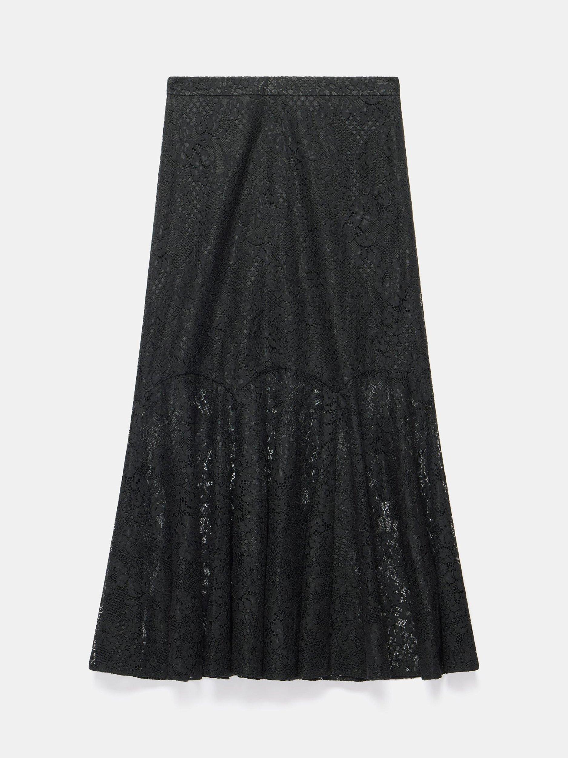 Product image 7 of 8, which shows Mint Velvet Lace Fluted Sheer Skirt, Black, 6