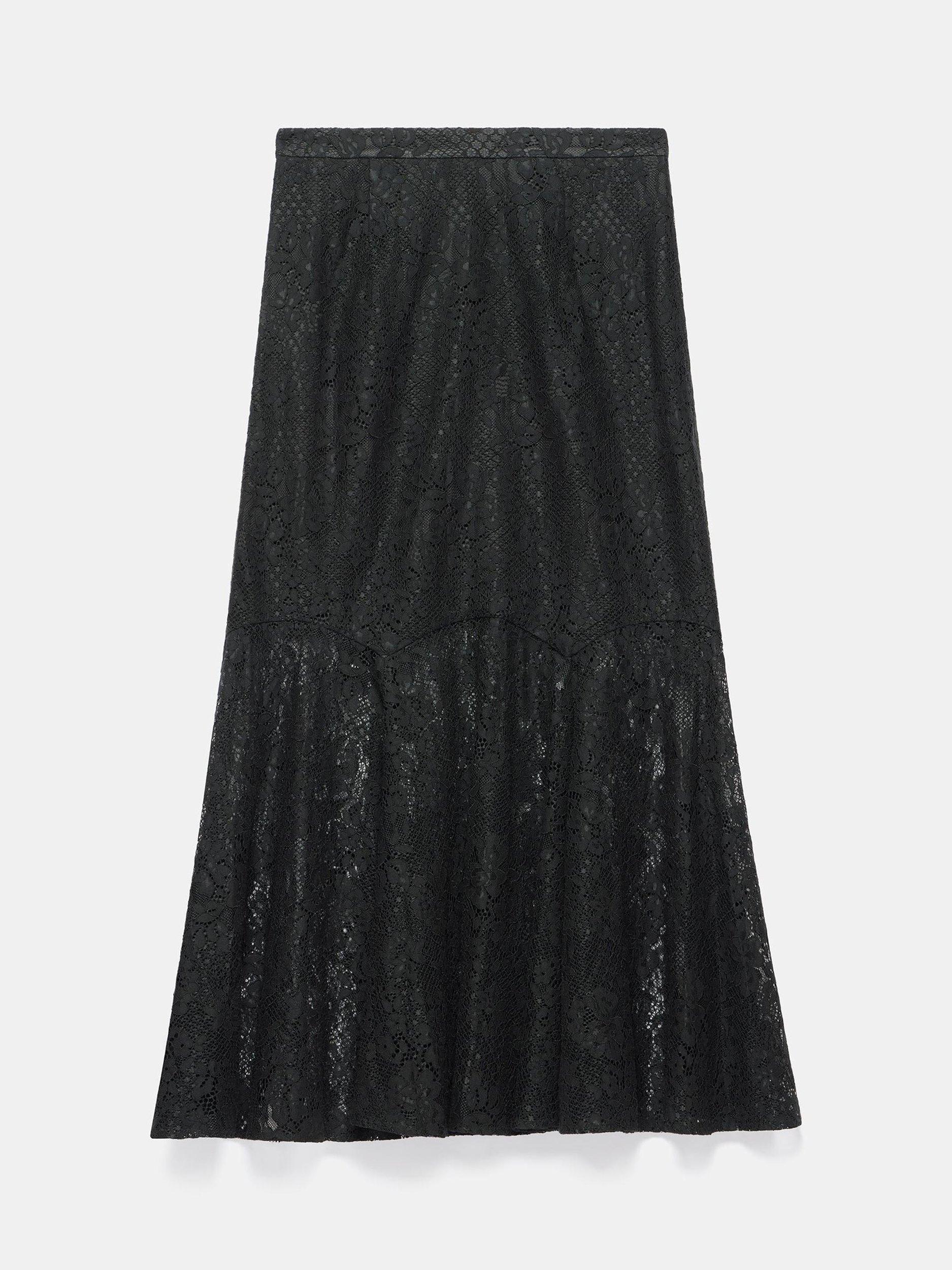 Product image 8 of 8, which shows Mint Velvet Lace Fluted Sheer Skirt, Black, 6