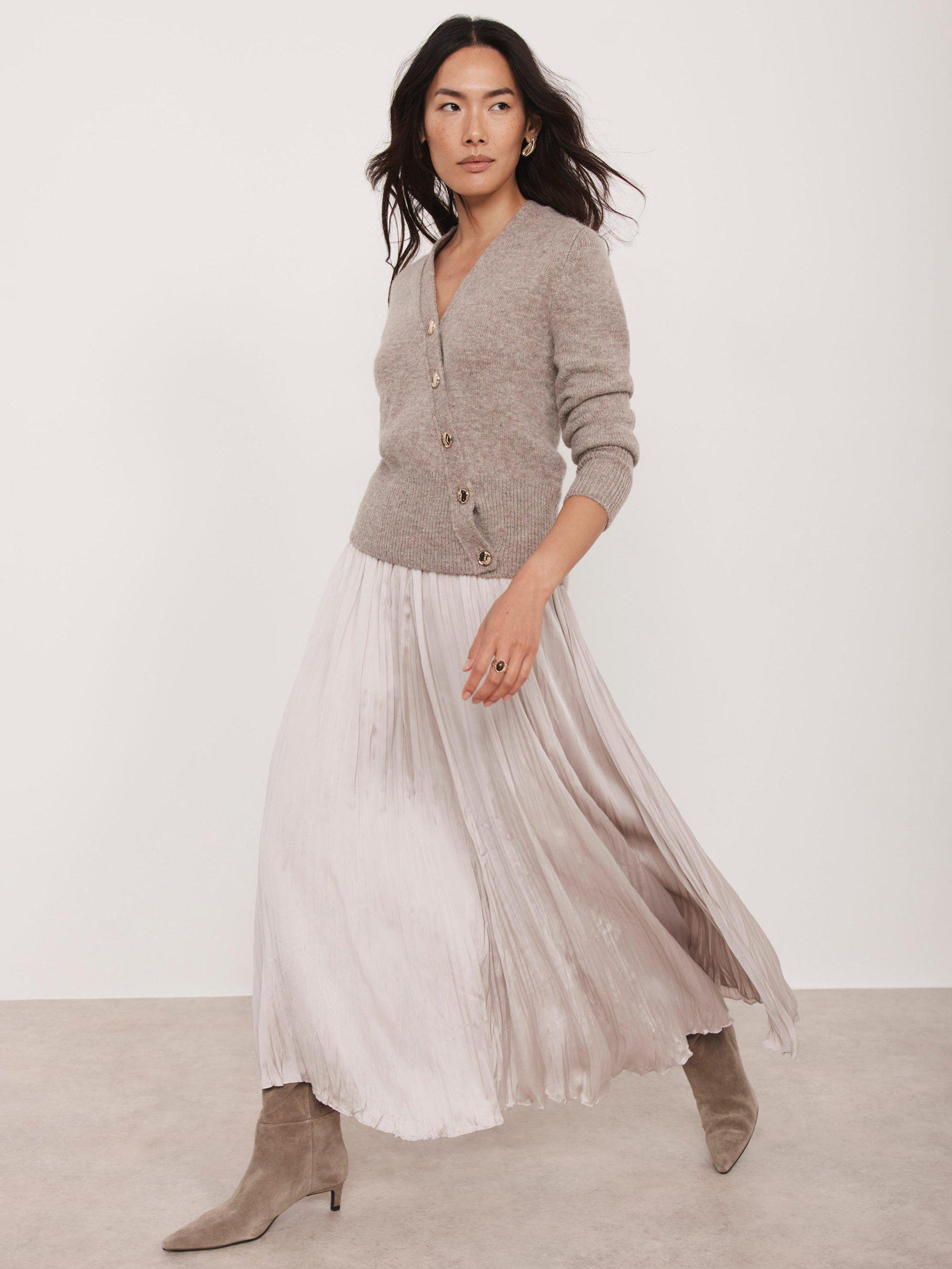 Product image 1 of 7, which shows Mint Velvet Crinkle Maxi Skirt, Natural, XS
