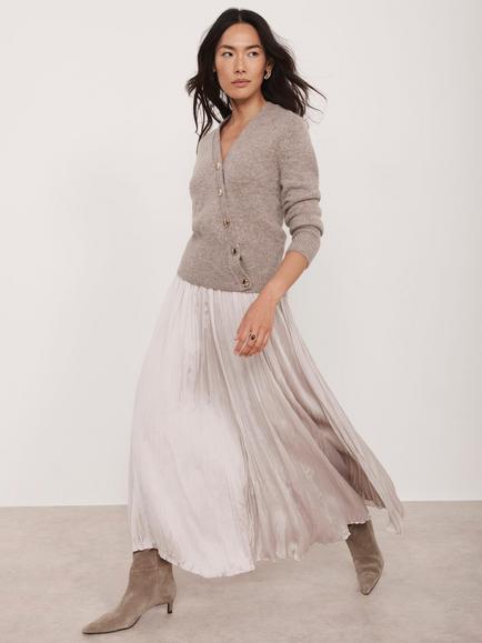 Mint Velvet Crinkle Maxi Skirt, Natural, Natural