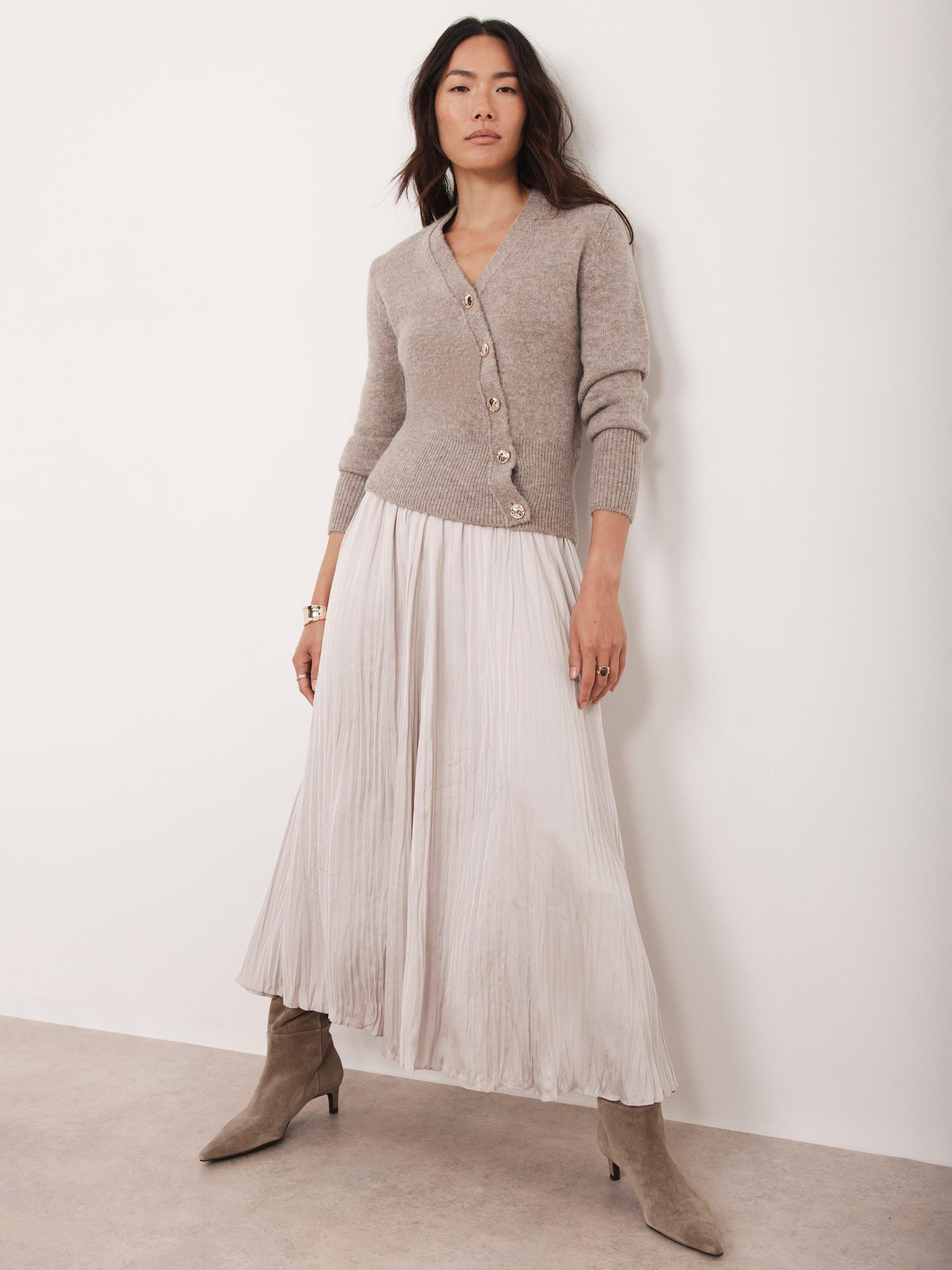 Product image 2 of 7, which shows Mint Velvet Crinkle Maxi Skirt, Natural, XS