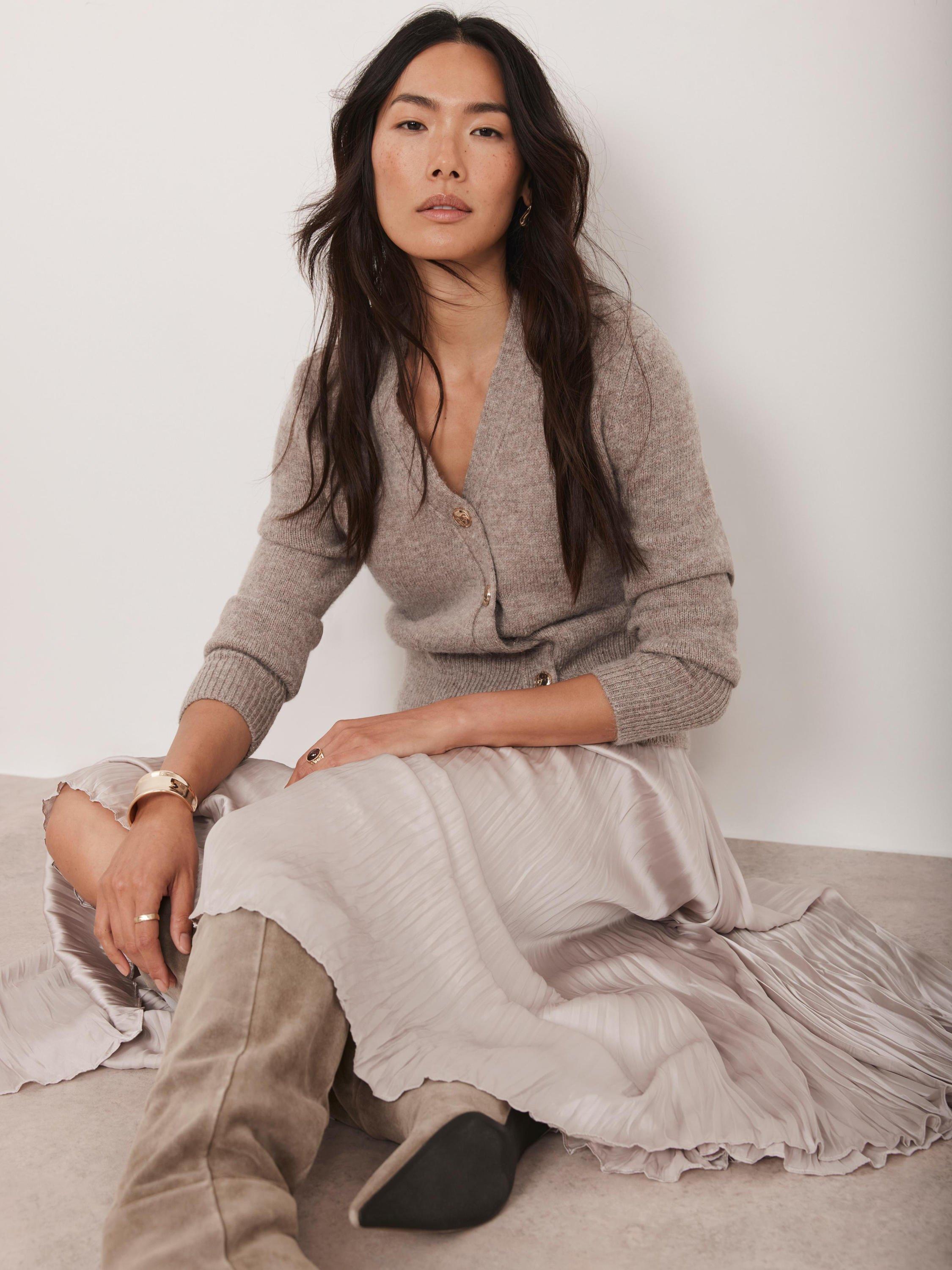 Product image 5 of 7, which shows Mint Velvet Crinkle Maxi Skirt, Natural, XS