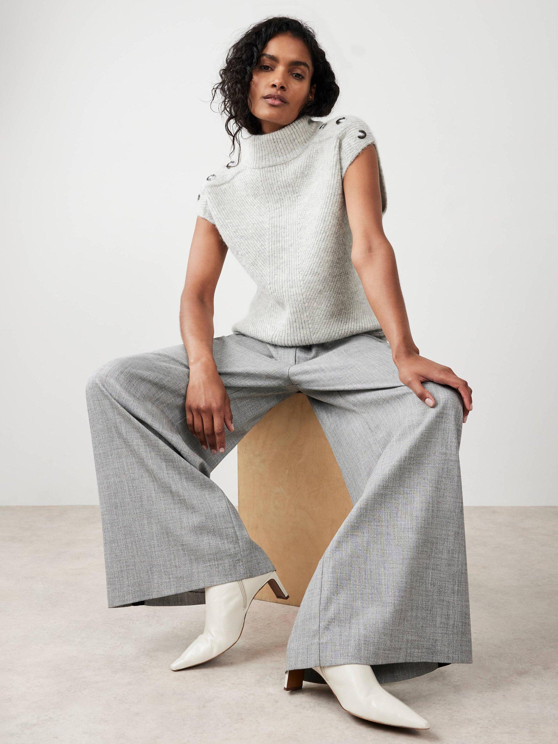 Product image 1 of 8, which shows Mint Velvet Button Detail Knit Top, Grey, S