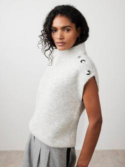 Mint Velvet Button Detail Knit Top, Grey - view 2, Grey