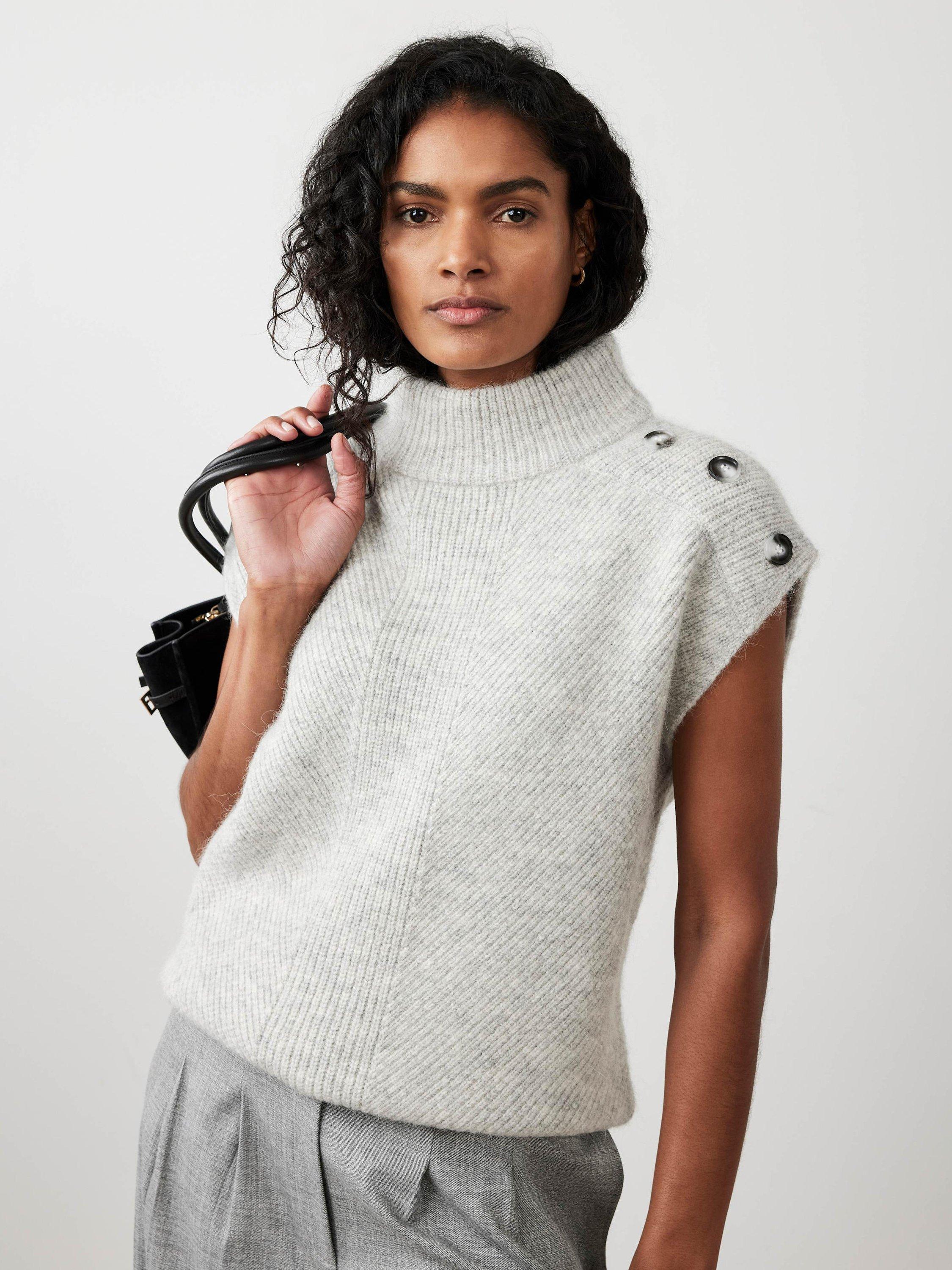 Product image 3 of 8, which shows Mint Velvet Button Detail Knit Top, Grey, S