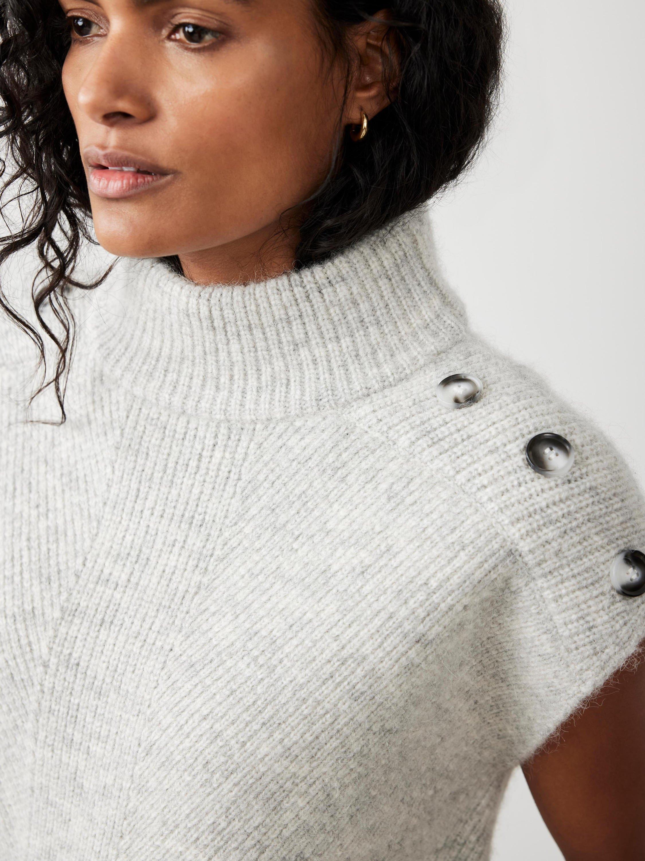 Product image 4 of 8, which shows Mint Velvet Button Detail Knit Top, Grey, S