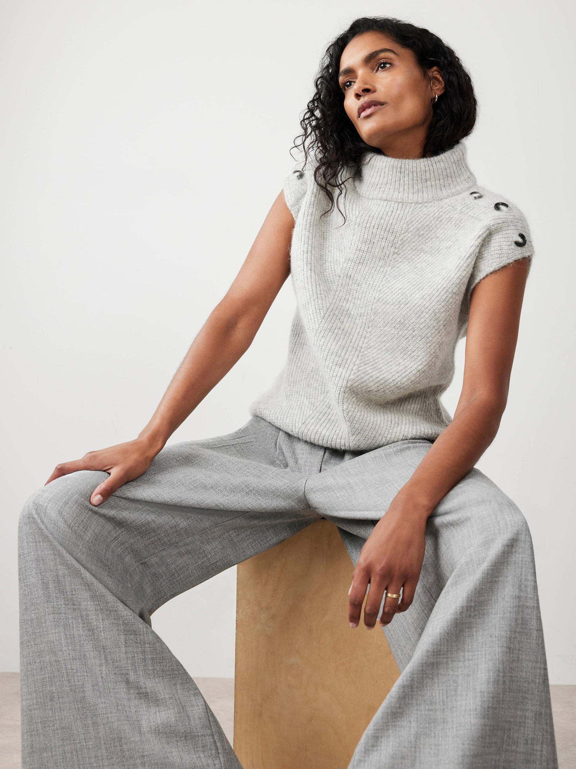 Product image 5 of 8, which shows Mint Velvet Button Detail Knit Top, Grey, S