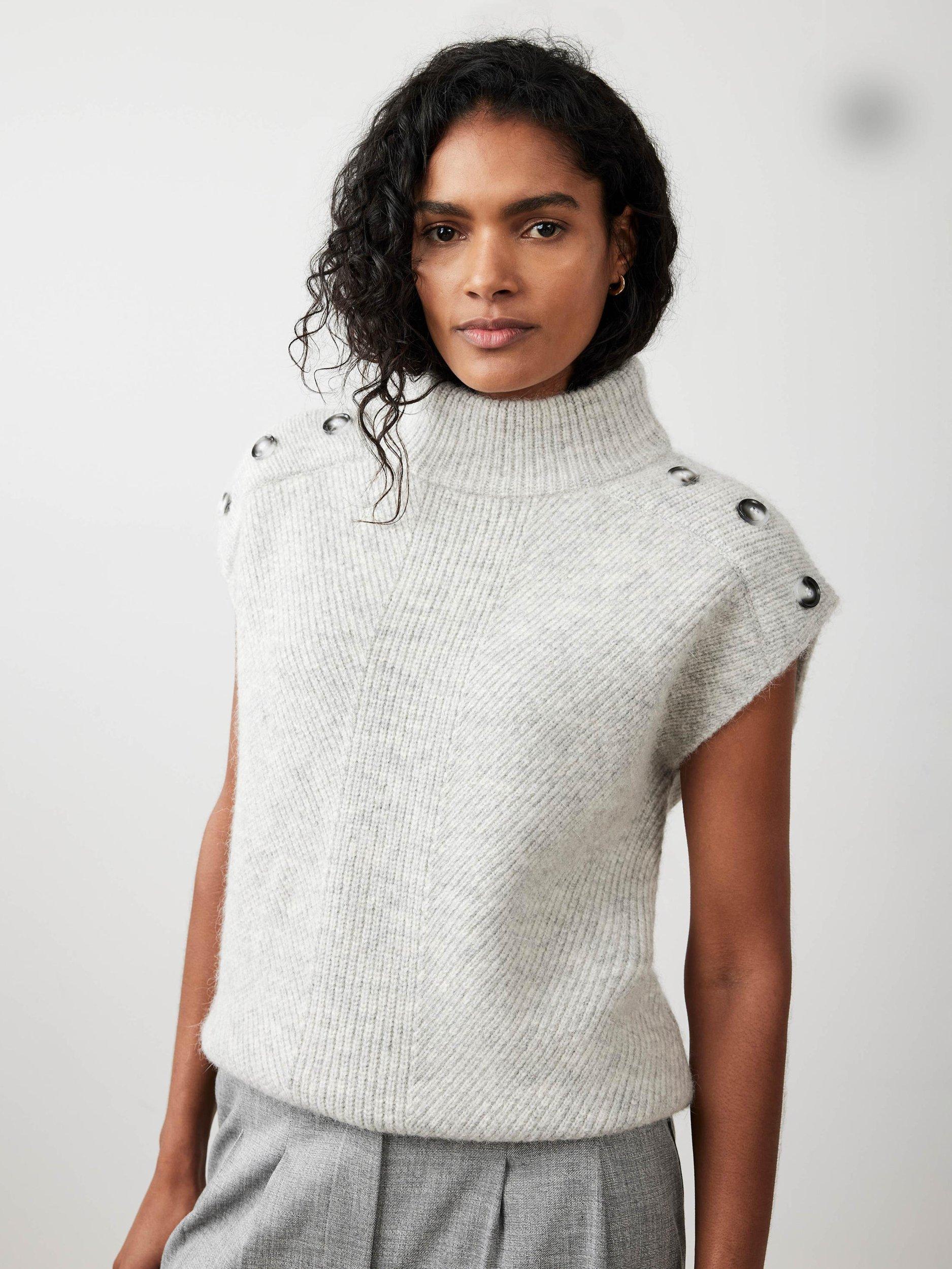 Product image 6 of 8, which shows Mint Velvet Button Detail Knit Top, Grey, S