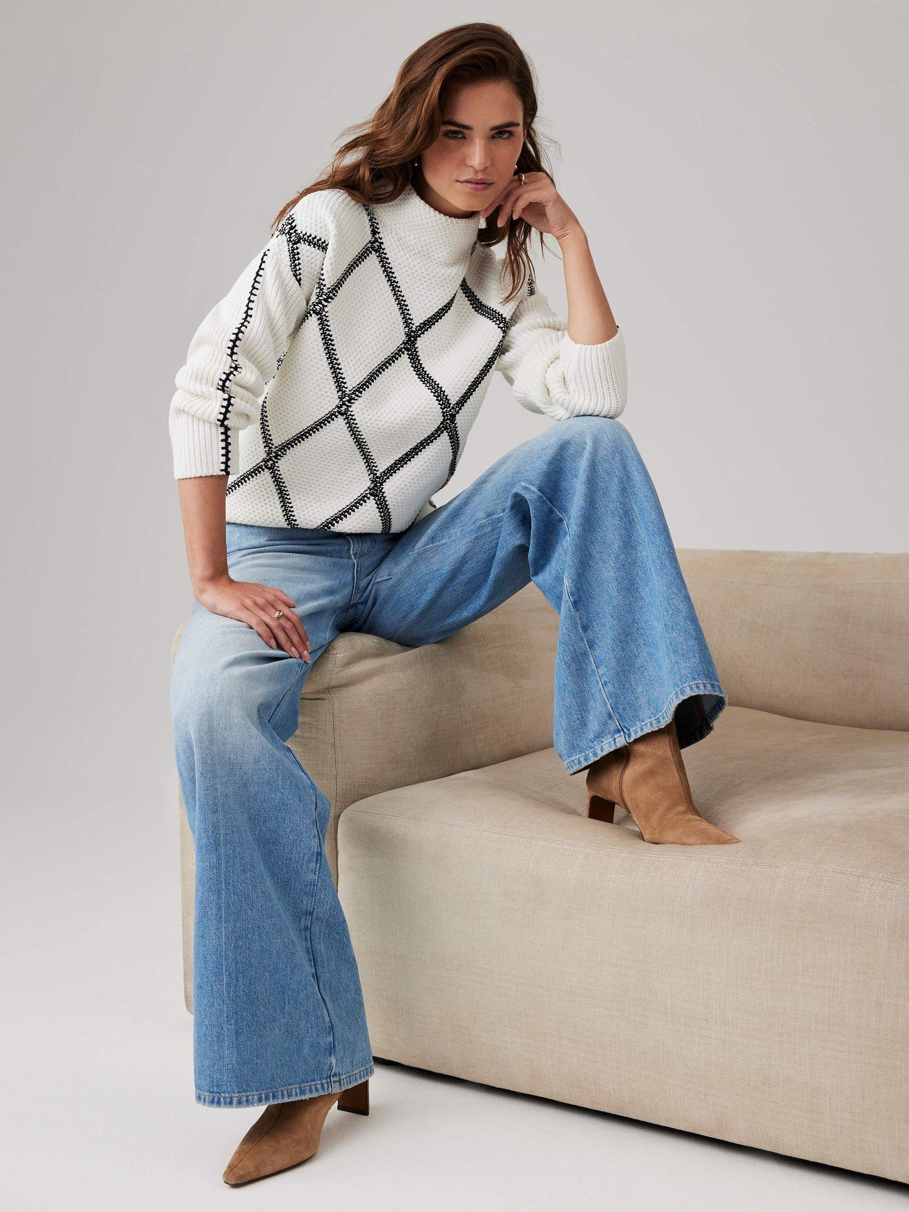 Product image 5 of 8, which shows Mint Velvet Diamond Stitch Jumper, White Ivory, S