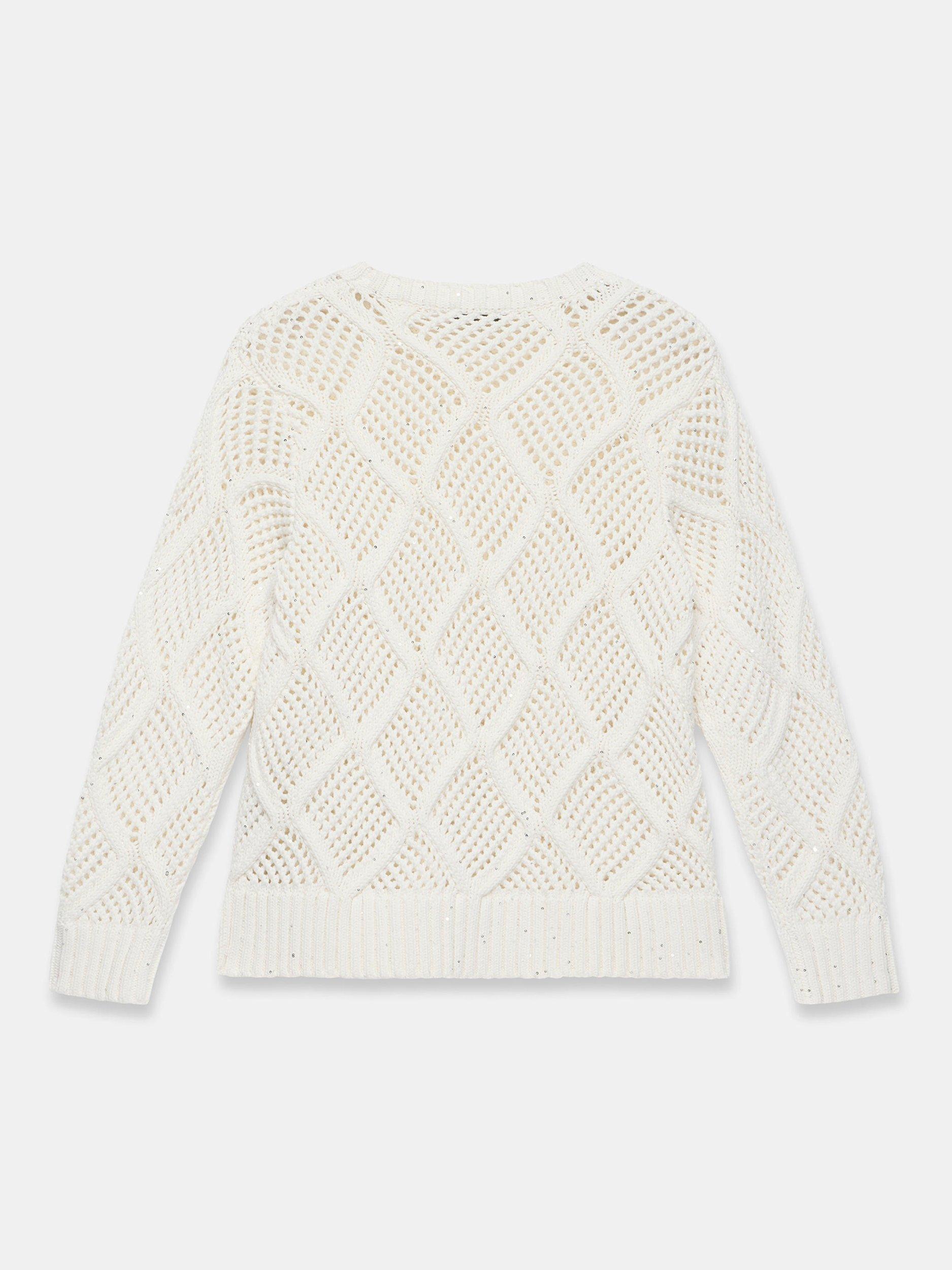 Product image 8 of 8, which shows Mint Velvet Sequin Open Stitch Jumper, White Ivory, M