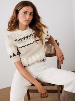 Mint Velvet Sequin Fairisle Wool Blend Top, Natural Stone, Natural Stone