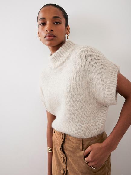 Mint Velvet Wool Blend Sleeveless Knit Top, Natural, Natural