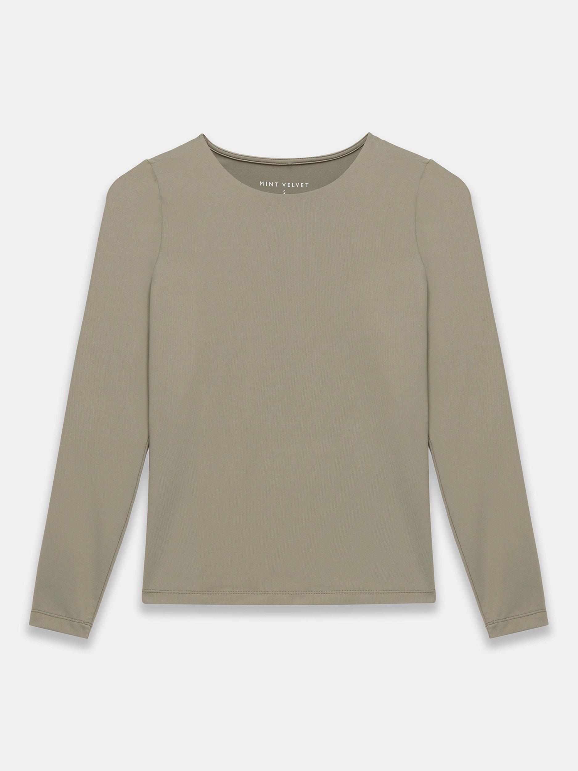 Product image 4 of 5, which shows Mint Velvet Basic Long Sleeve Top, Green Khaki, M