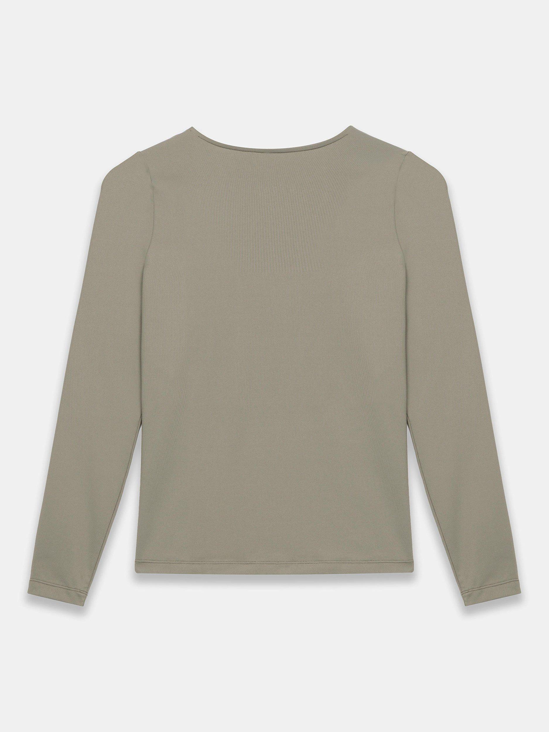 Product image 5 of 5, which shows Mint Velvet Basic Long Sleeve Top, Green Khaki, M