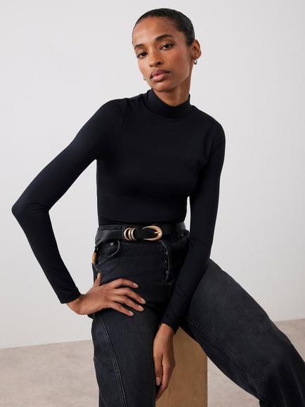 Mint Velvet High Neck Layering Top, Black, Black