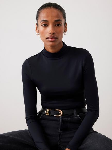 Mint Velvet High Neck Layering Top, Black - view 2, Black